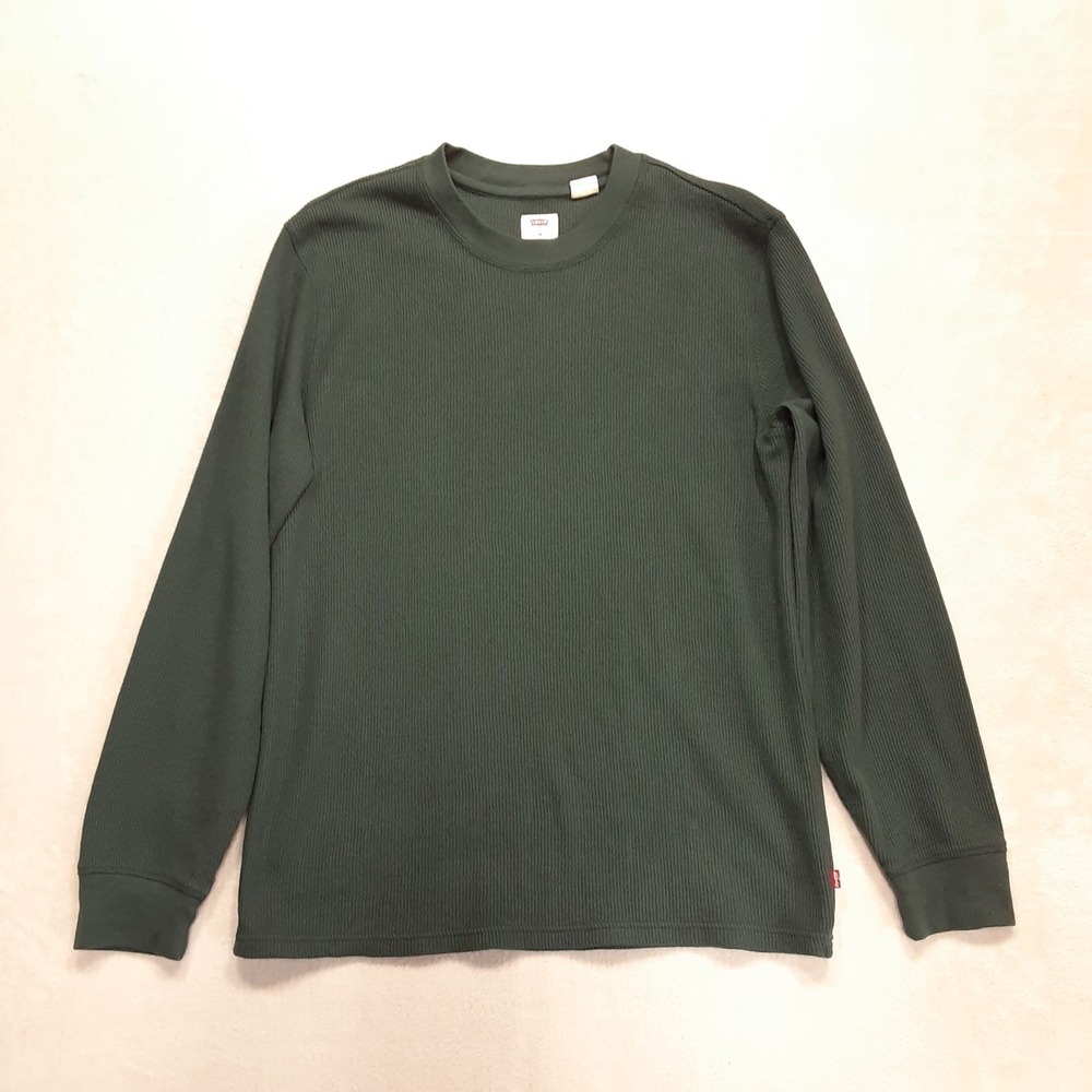 Levis Mens Long Sleeve Thermal Sweater Sz.M/Green/Waffle Knit/Red Label/Crew